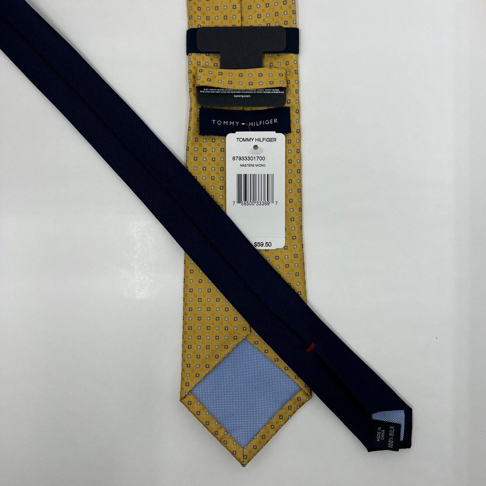 Tommy Hilfiger Men's 100% Silk Tie Masters Micro Yellow/Blue/White Vintage‎ NWT - Picture 4 of 7